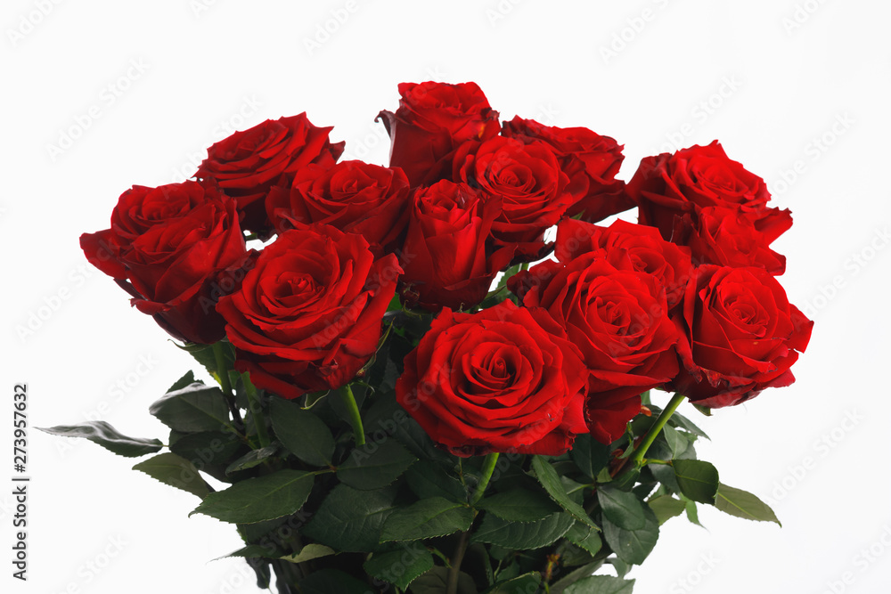 red roses bouquet on white background, fifteen flowers red roses bouquet on white background, fifteen flowers
