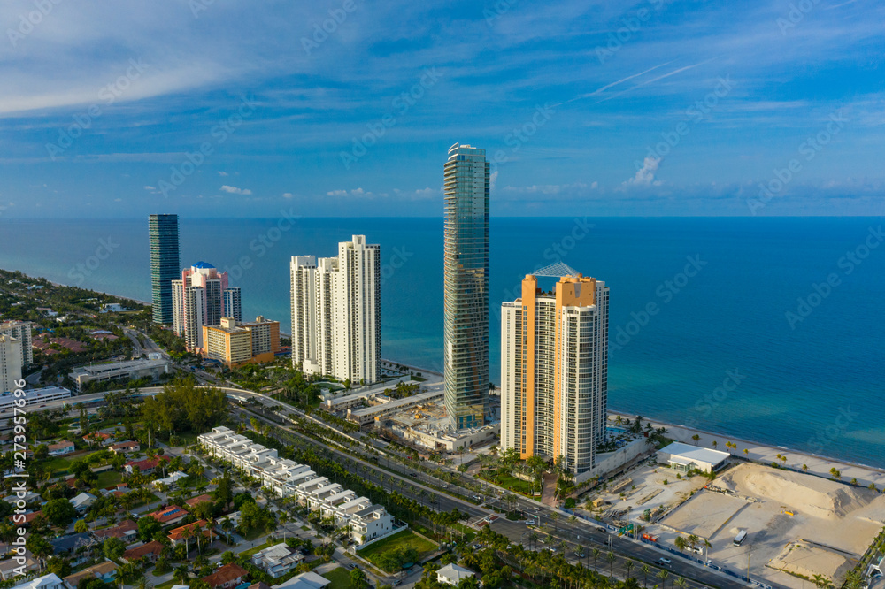 Fototapeta premium Aerial photo Armani Casa luxury beachfront skyscraper in Sunny Isles Beach Florida