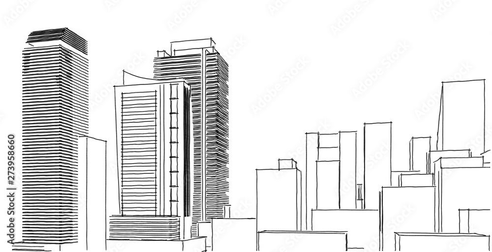 Obraz premium 3D illustration architecture building perspective lines.