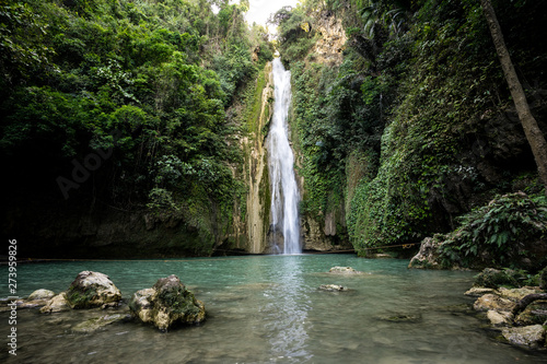 Mantayupan Falls in Barili Cebu  Philippines in the morning with bright sun