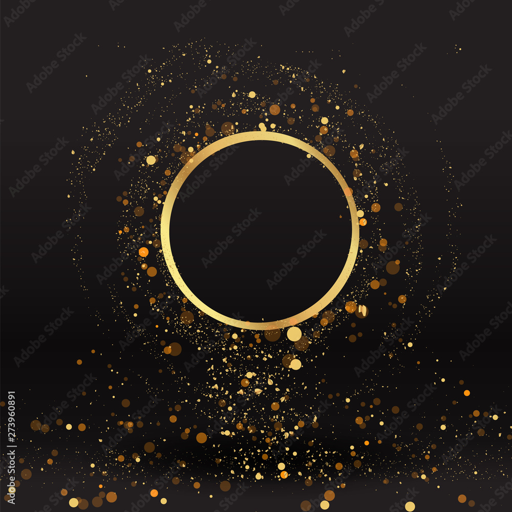 Luxury golden sparkle background, glitter border, circle frame Black and golden vector luminous dust Luxury golden sparkle background, glitter border, circle frame Black and golden vector luminous dust