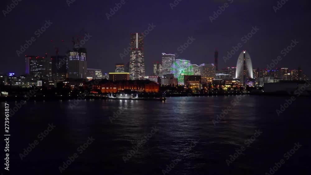 Night skyline of Yokohama city seen from the sea Night skyline of Yokohama city seen from the sea