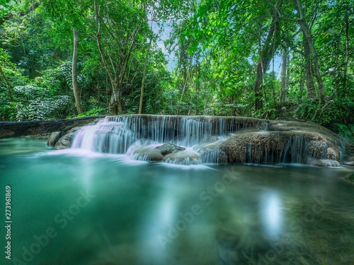 Waterfall Erawan National Park at Kanchanaburi Thailand 