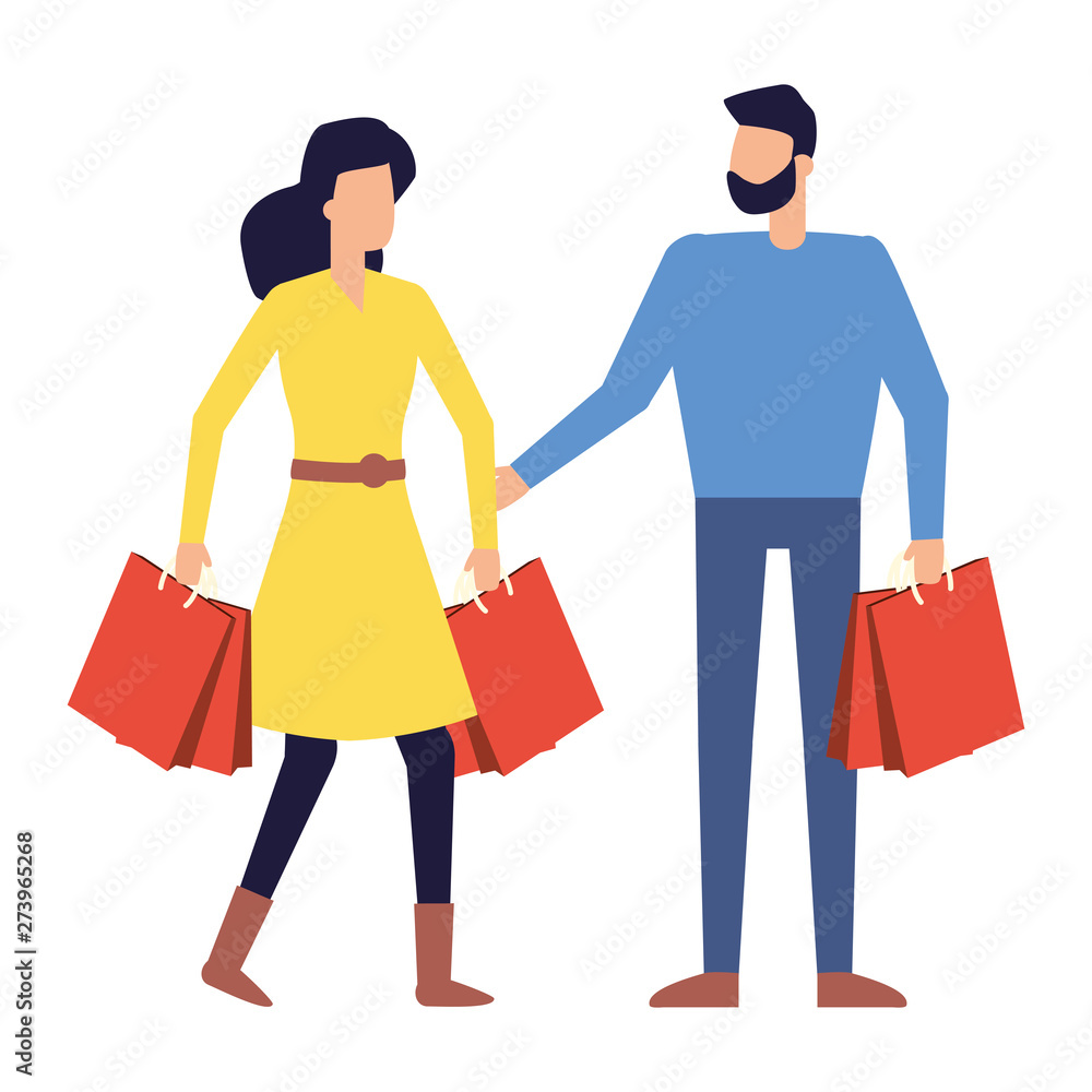 man and woman customer with shopping bags