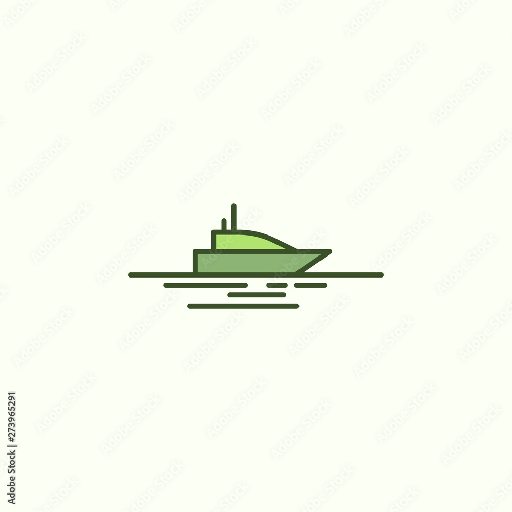 yacht in sea with simple color element icon