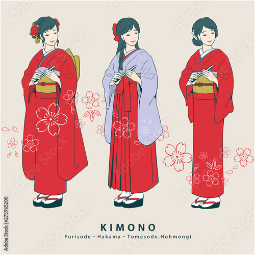 着物姿の女性（振袖・袴・色留袖）