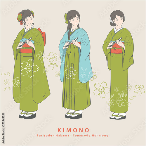 着物姿の女性（振袖・袴・色留袖）