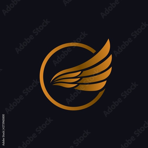 Luxury golden eagle wings with circle ring illustration