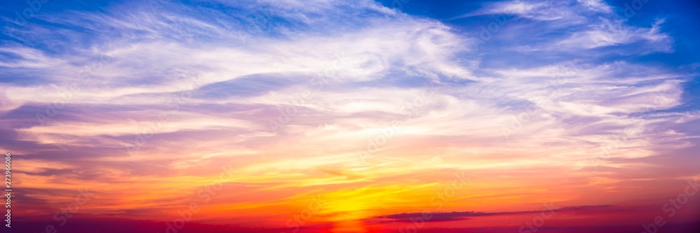 Colorful Banner Of Peaceful Cirrus At Sunset