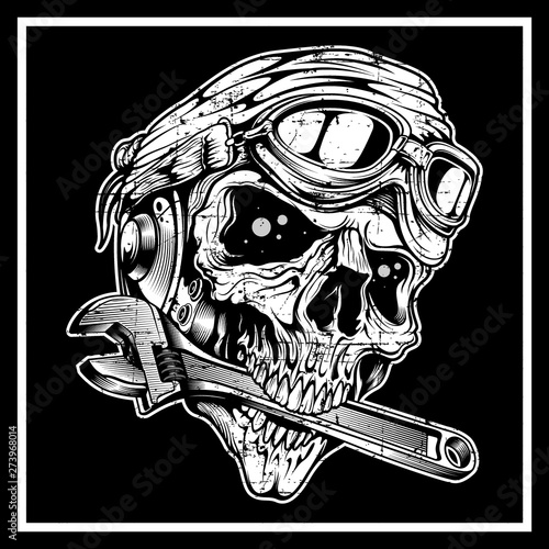 vintage grunge style skull the skull bites the wrench