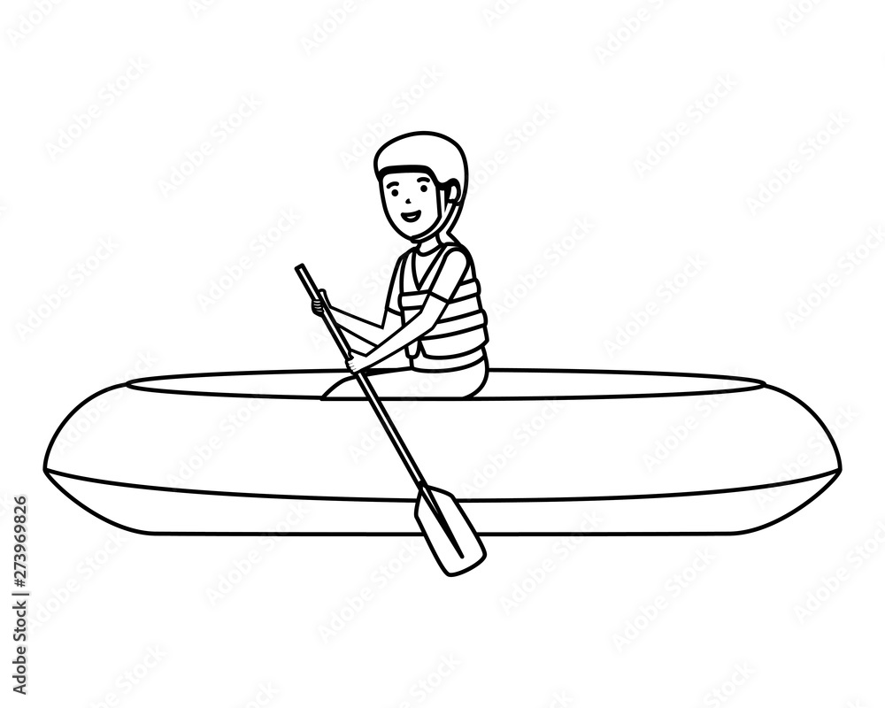 happy athletic girl in kayak character