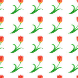 Simple seamless pattern of tulips isolated on a white background.  Abstract floral pattern.