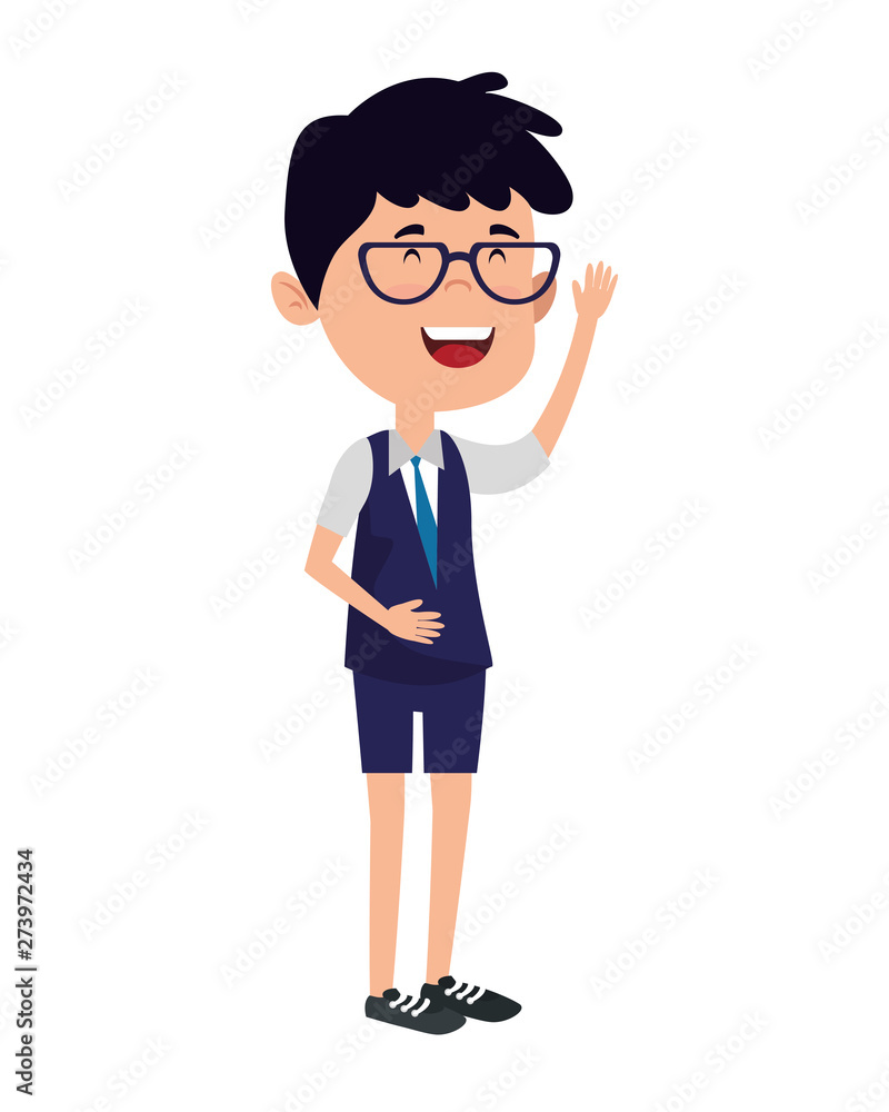 happy student boy with glasses