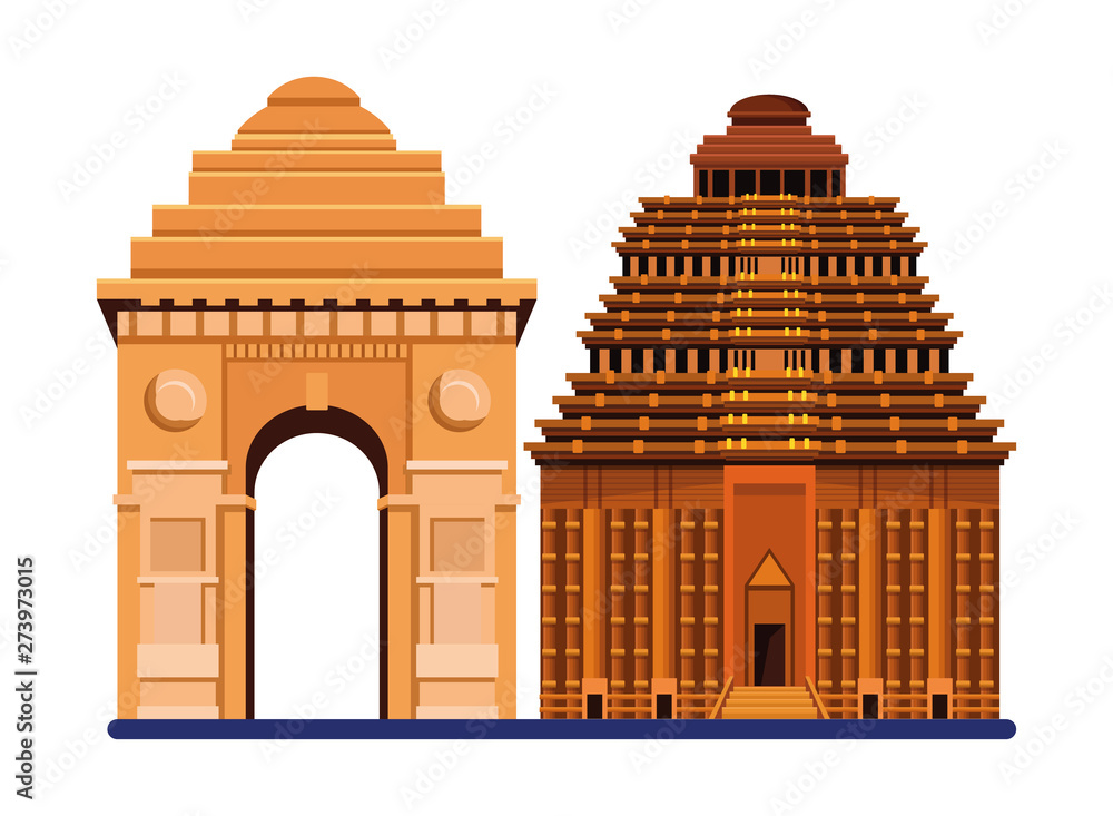 Obraz premium indian building monuments icon cartoon
