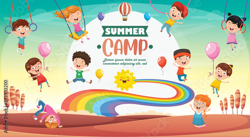 Vector Illustration Of Kids Summer Camp