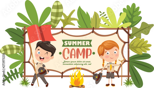 Vector Illustration Of Kids Summer Camp
