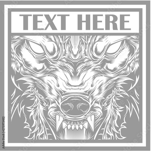 Vector illustration head ferocious wolf, outline silhouette on a black background