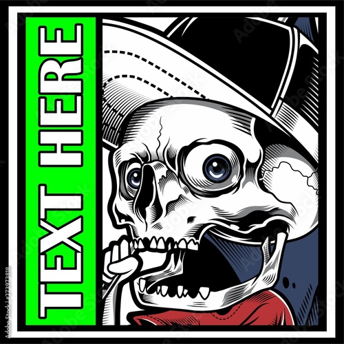 skull wearing cap hand drawing vector