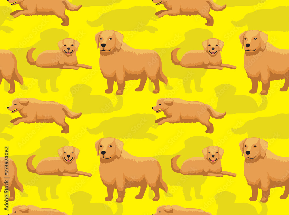 Fototapeta premium Golden Retriever Standing Cartoon Seamless Wallpaper