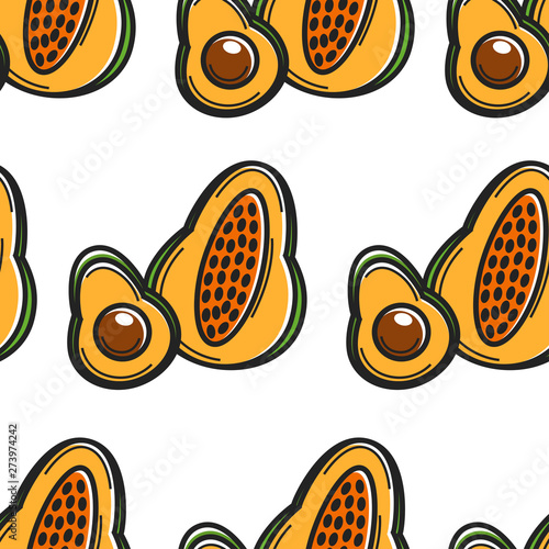 Papaya and avocado Cuban organic food seamless pattern