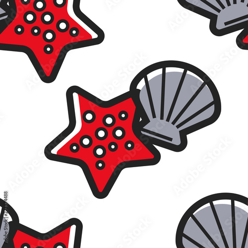 Shellfish and starfish Cuban sea bottom seamless pattern