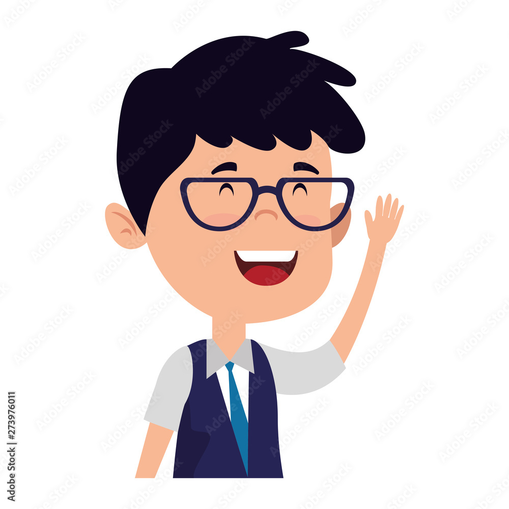 happy student boy with glasses