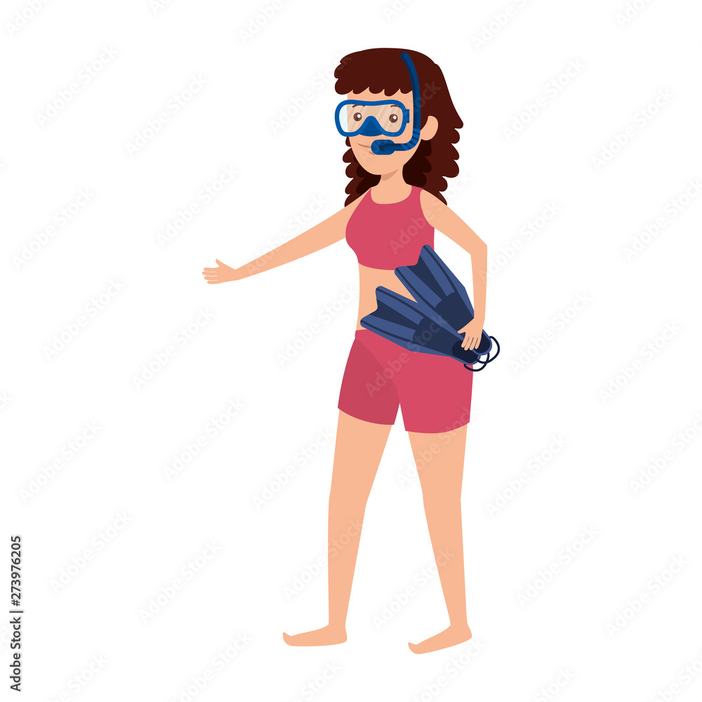young woman with diving equipment young woman with diving equipment
