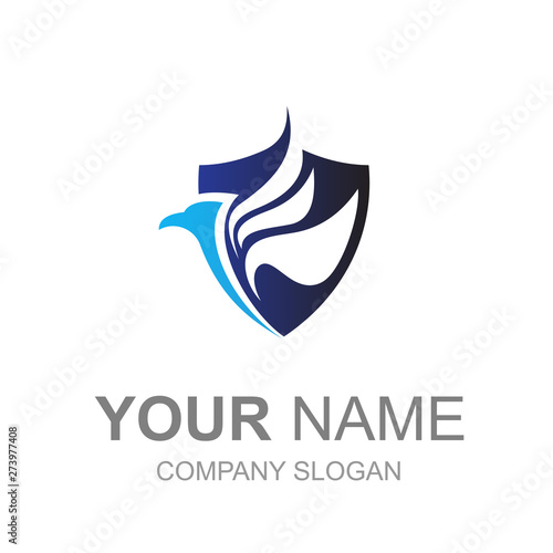 flying eagle logo and shield with simple look, security icon template