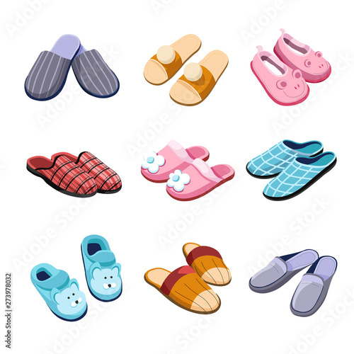 Slippers home footwear isolated pairs male female and for kids photo