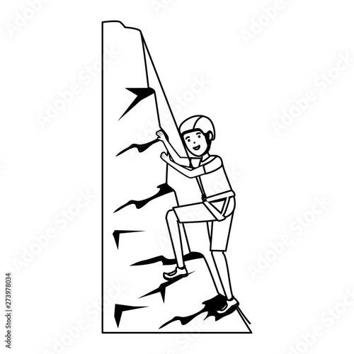 man climbing with rope character