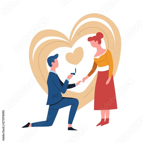 Engagement or romantic proposal couple man and woman ring