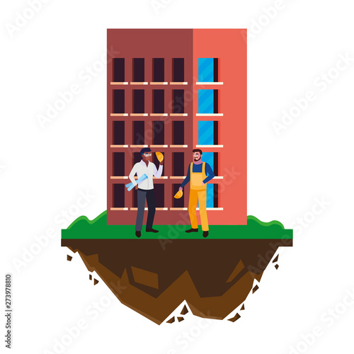 interracial male builders constructors with building