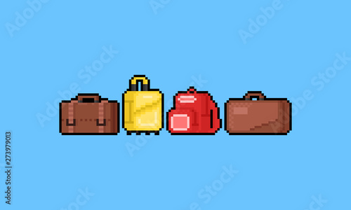 Pixel art cartoon luggage set.8bit.