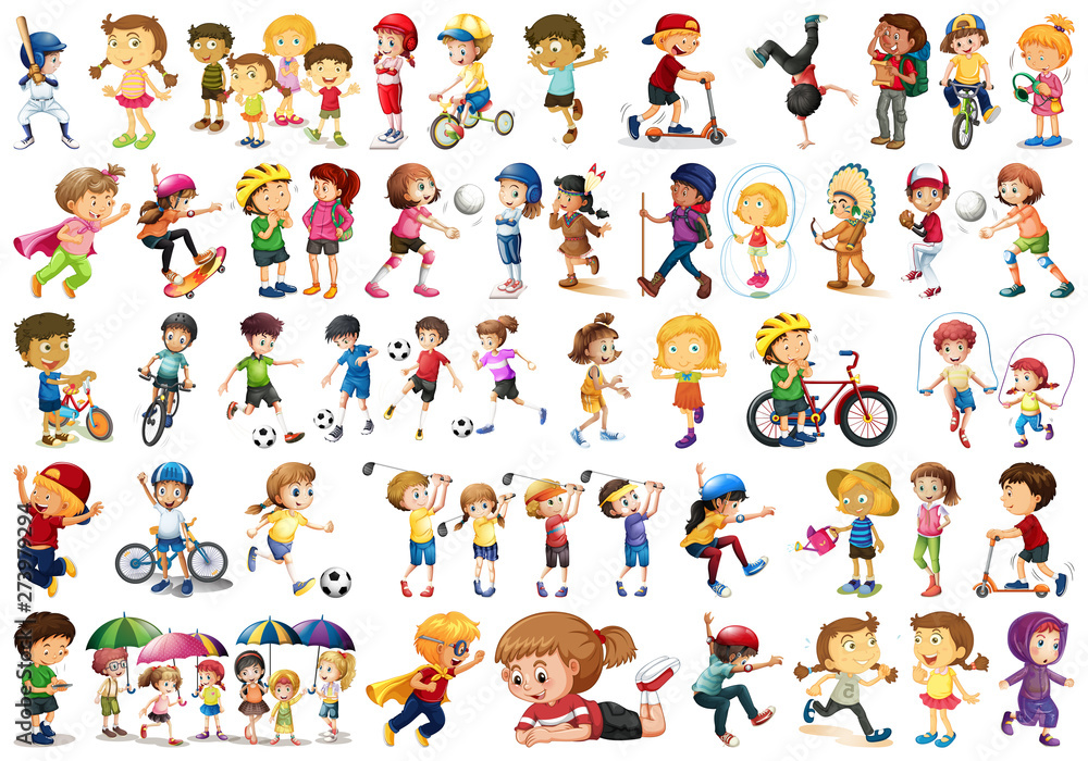 Diverse children set on white background Diverse children set on white background
