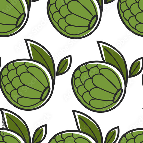 Sugar apple or annona squamose Vietnamese exotic fruit seamless pattern