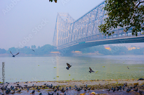 Howrah bridge on river Ganges in kolkata city