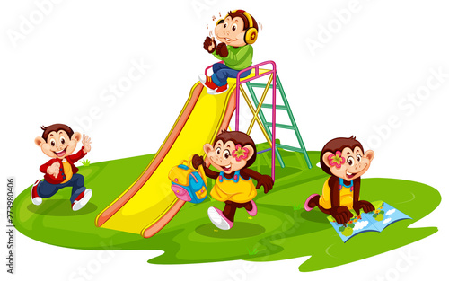 Group of monkey student at playground