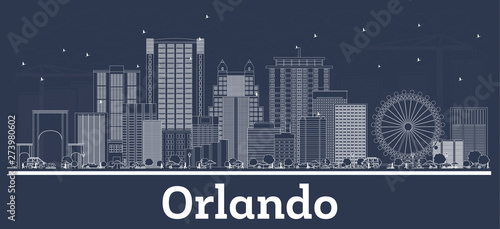 Outline Orlando Florida City Skyline with White Buildings.