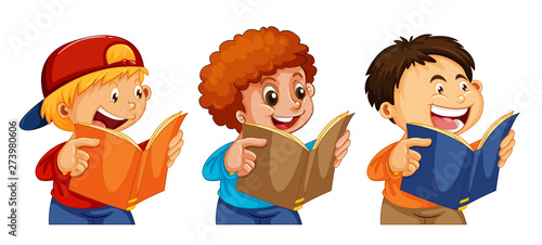 Set of boy readign a book