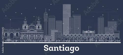 Outline Santiago Chile City Skyline with White Buildings.