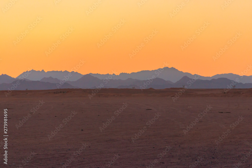 View of the Arabian desert in Egypt at sunset