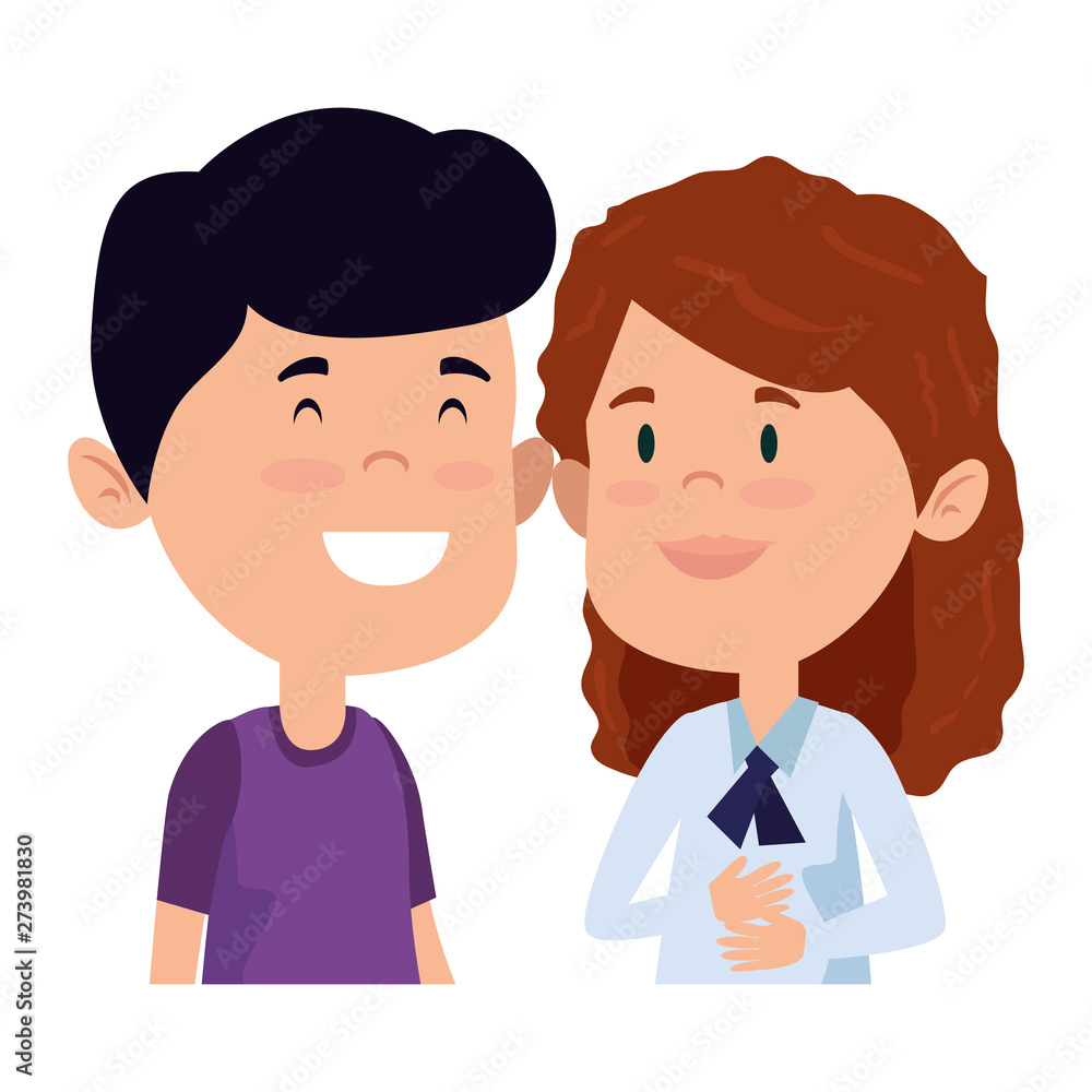 happy little students couple characters happy little students couple characters