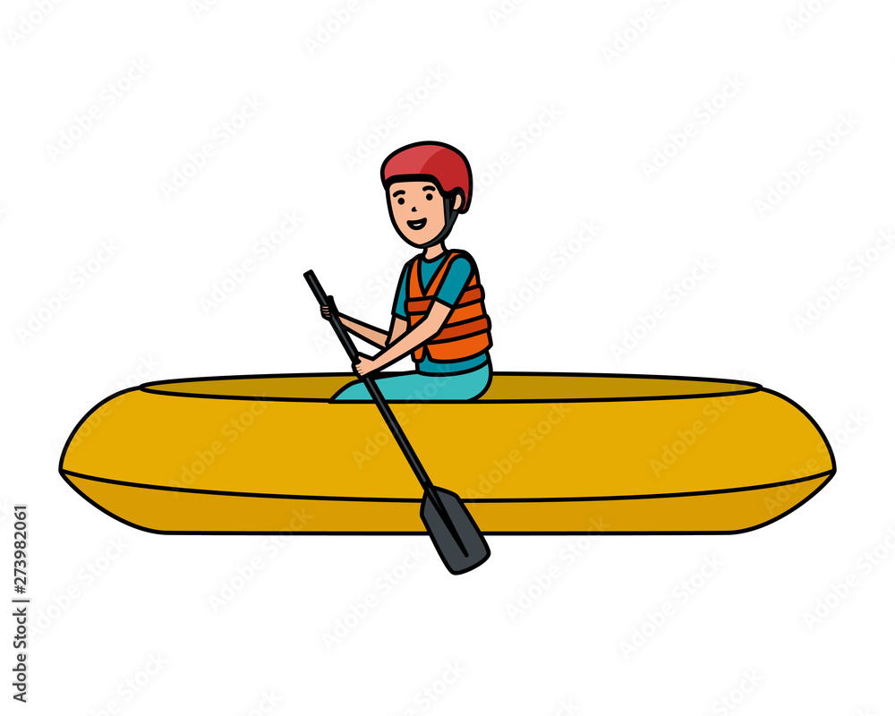 happy athletic boy in kayak character