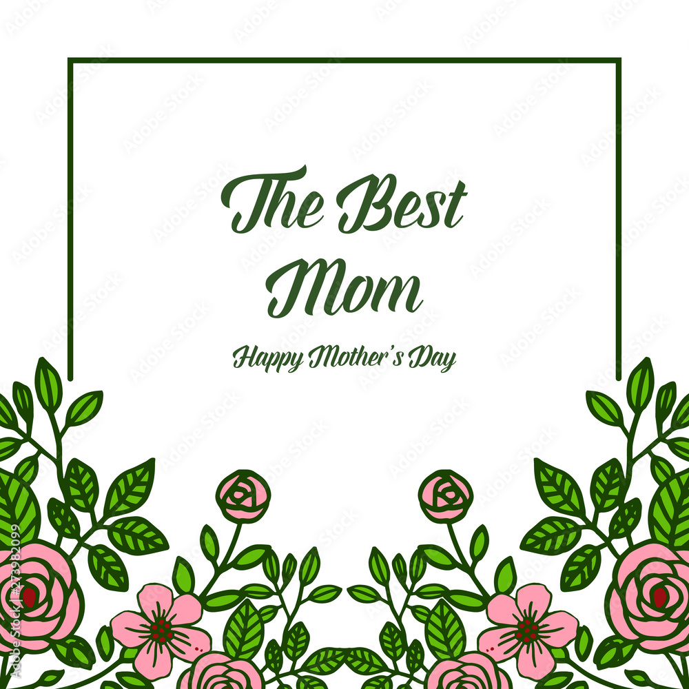 Vector illustration shape of card best mom for various cute pink wreath frames