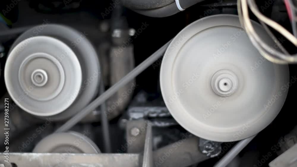 The engine of the bus. The work of the car engine, the movement of the ...