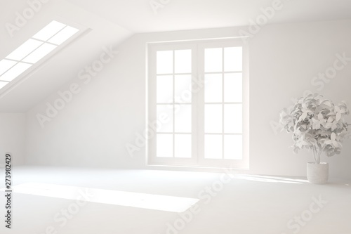 Empty room in white color. Scandinavian interior design. 3D illustration © AntonSh