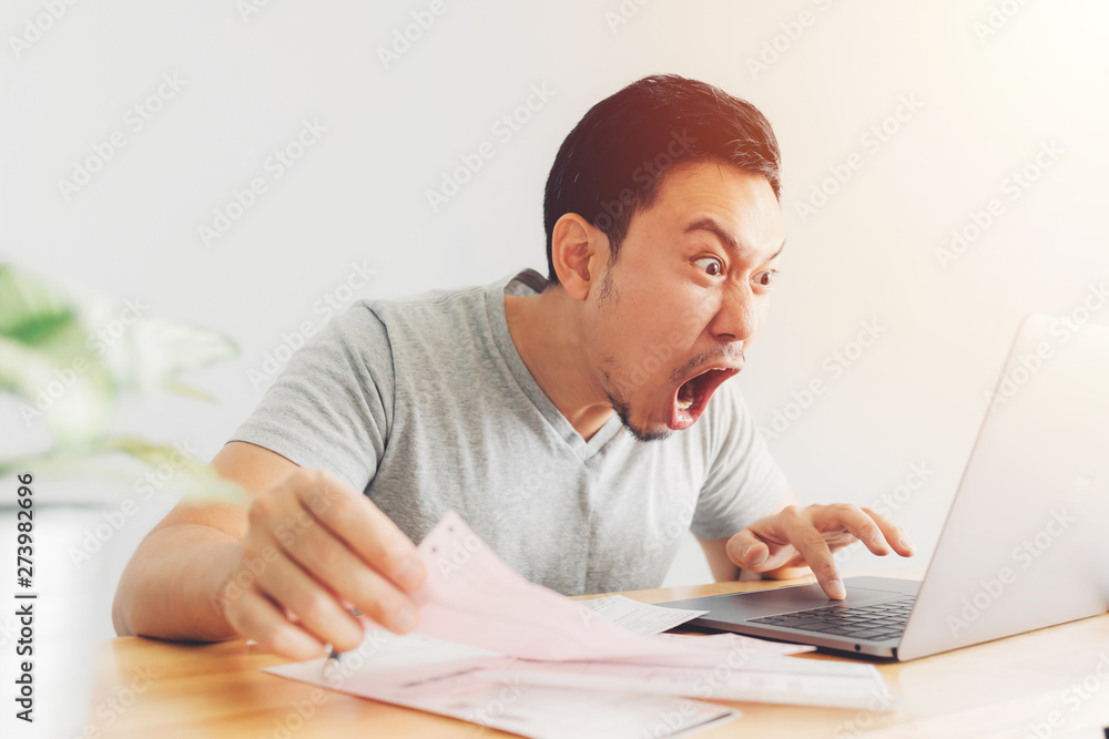 Shocked and Surprised man has the problems with billing and debts. Shocked and Surprised man has the problems with billing and debts.