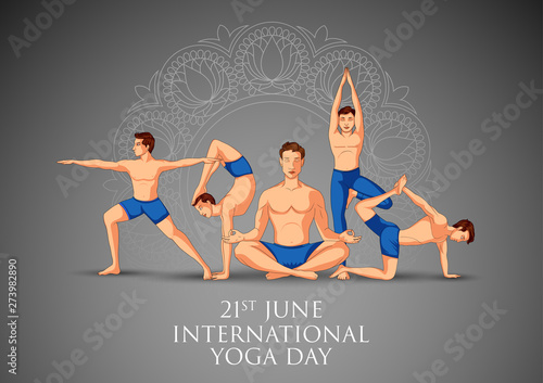 illustration of people doing asana for International Yoga Day on 21st June