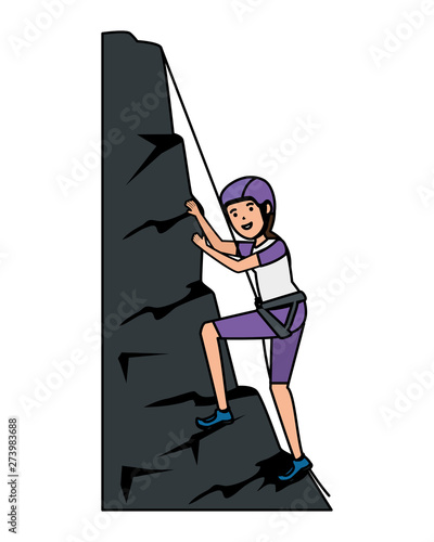 woman climbing with rope character