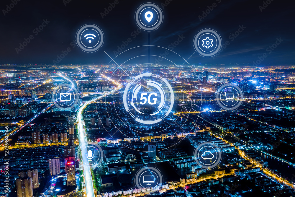 Modern city with wireless network connection concept Modern city with wireless network connection concept